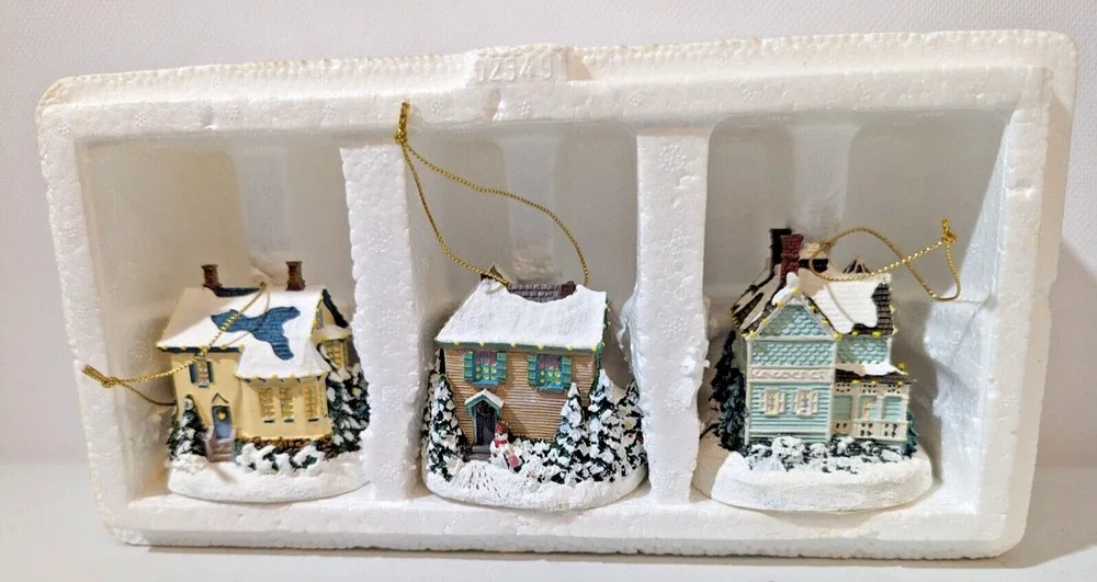Thomas Kinkade Winter Memories Illuminated Christmas Ornament Set Of 3 Bradford